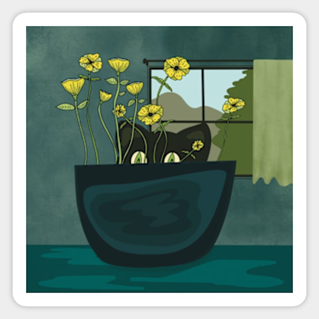 Cute Indoor Cat Garden Sticker by WalkSimplyArt